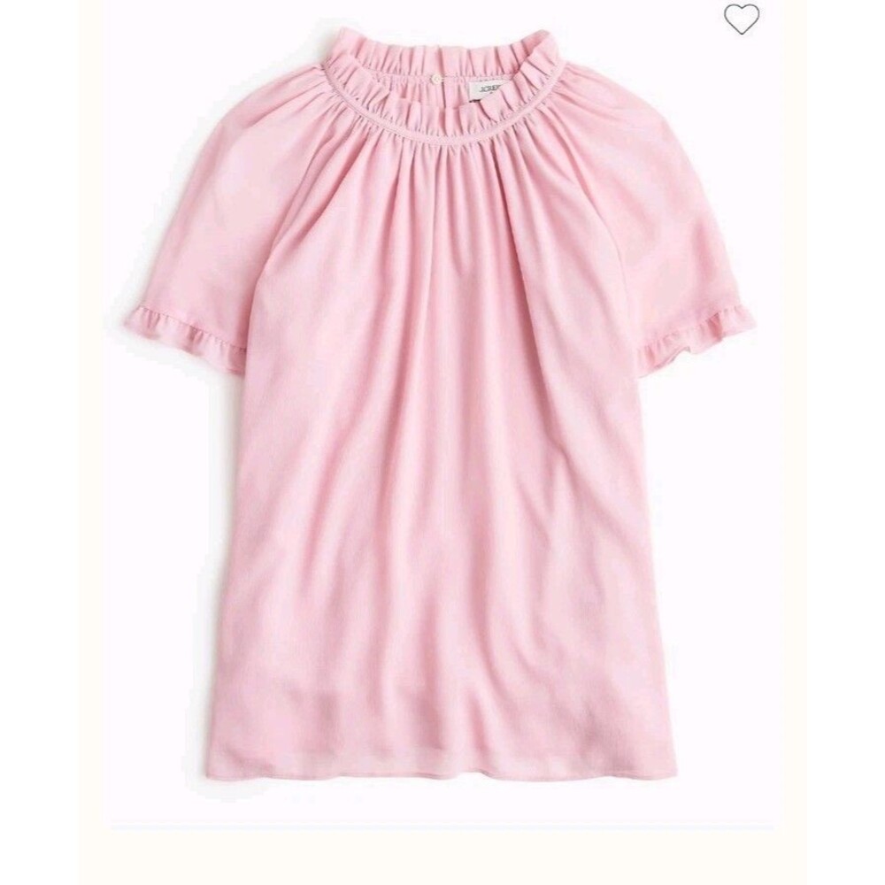 J. Crew Short Sleeve Ruffle Top Blouse Light Pink Lined CN946 Size L NWT